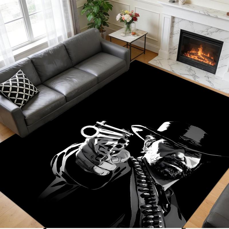 Anti‑Slip Crystal Velvet Floor Rug, Red Dead Redemption Design Carpet for Indoor Living Bedroom Home Decoration