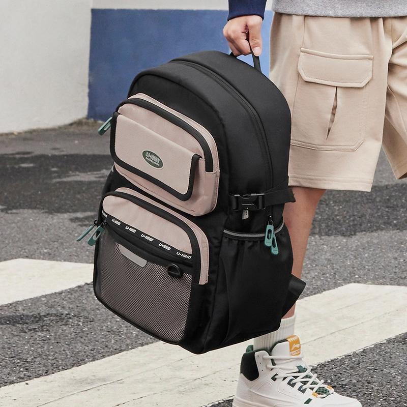 Li Ning Kids Sports Lifestyle Reflective Color Block Backpack Kids Backpack Brown YBSS071-1