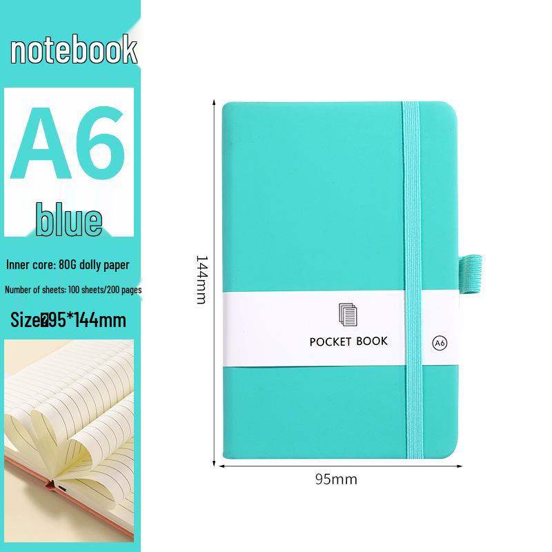 A6 Color Elastic Band Portable Notebook - Student Memo with Skin-Feel Leather Pocket Design