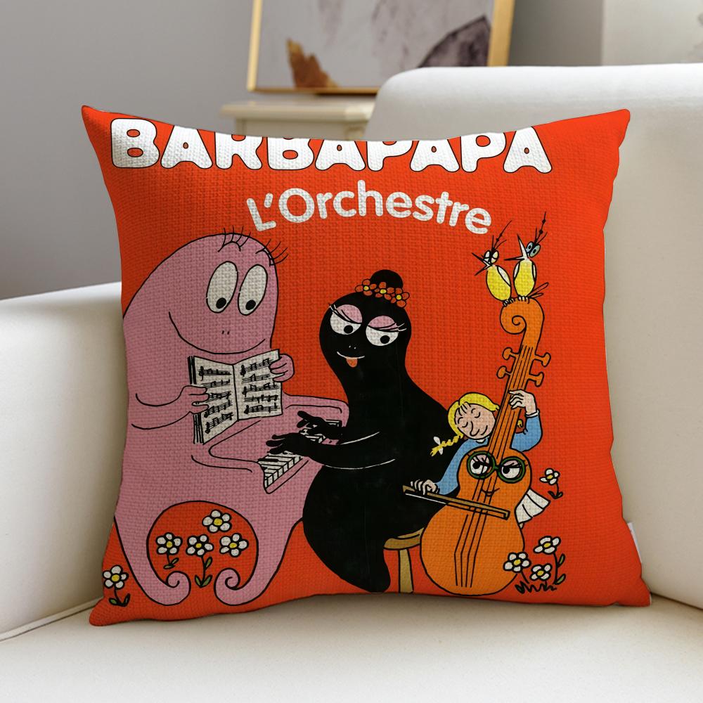 Bubbly BBarbapapaS Cushion Cover Breathable and skinfriendly linen pillowcase square removable and washable cushion