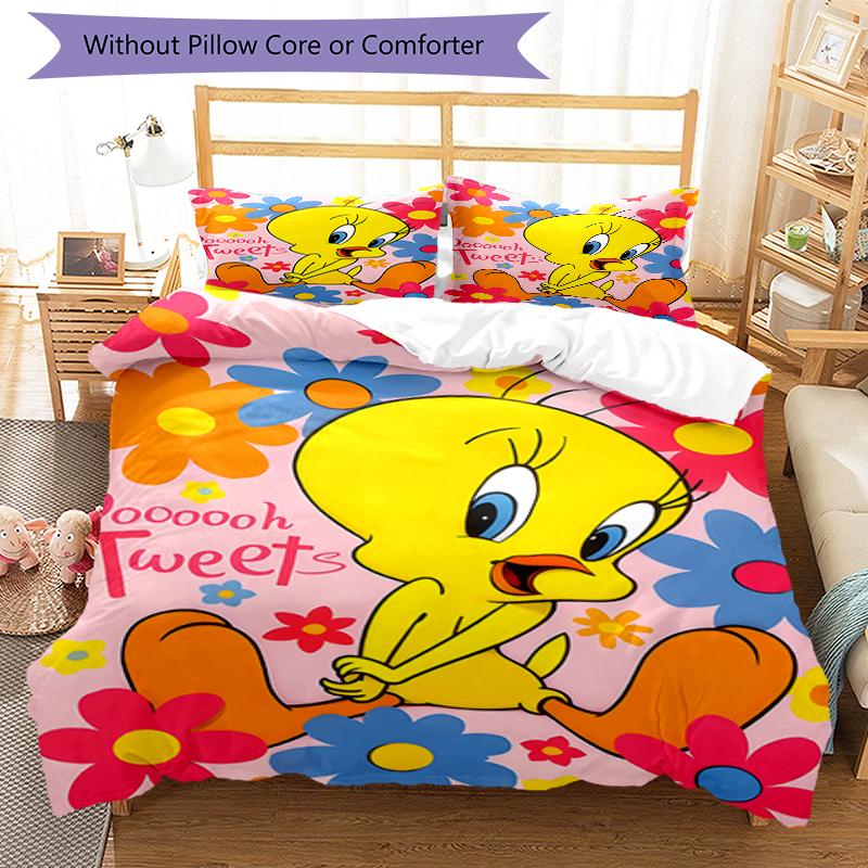 3pcs Tweety1 Design Cover Set - HD Printed Bedding with 1 Cover and 2 Pillowcases - Perfect for Home and Dorm Decor
