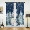 Christmas Tree Snowflake Snowman Blue Window Curtains Decor For Home Bedroom Kitchen Living Room Ornament Xmas Gifts Navidad