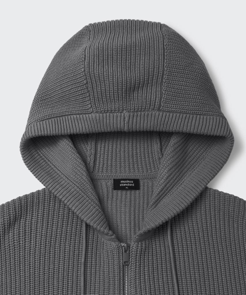 MUSINSA STANDARD Ribbed Knit Hooded Zip-Up [Gray]