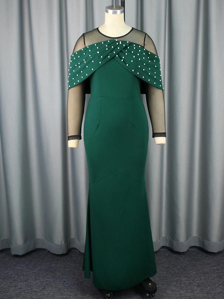 AOMEI Длинные платья для женщин, сетчатые лоскутные платья с бисером и длинными рукавами, русалка, новый день рождения, свадьба, гость, вечерние платья