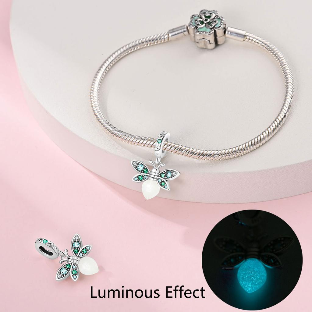 S925 Silver Glow In The Dark Beaded Butterfly Firefly Deer Pendant 925 Silver Bracelet DIY Jewelry Making Kit Accessories Set