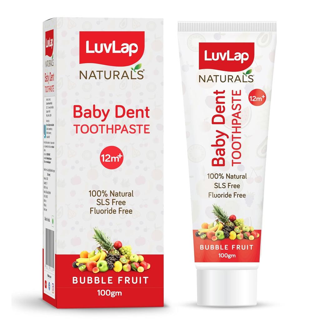 LuvLap Naturals 100% Натуральная Детская Зубная Паста Вкуc «Пузырьковая Фруктовая» Без Фтора Для Малышей и Детей Уход за Зубами 100 г Упаковка 1 шт.