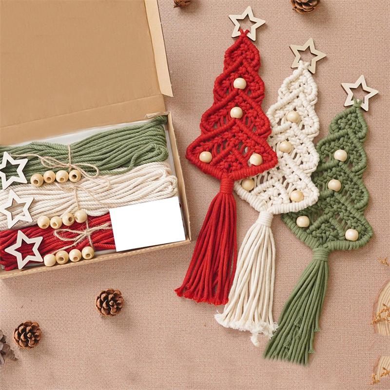 3PCS/Set Christmas Tree DIY Kits Woven Macrame Christmas Tree Set Wall Hangings Decor For Home Wall Hanging Ornament