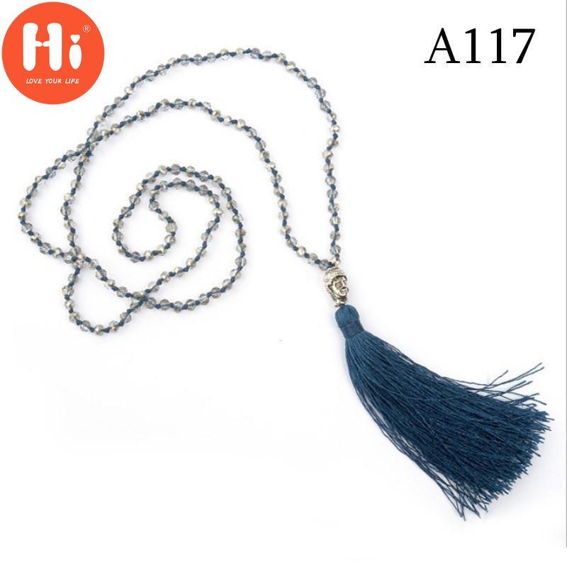 Привет кристалл из бисера голова Будды кулон с кисточками длинное ожерелье в стиле бохо