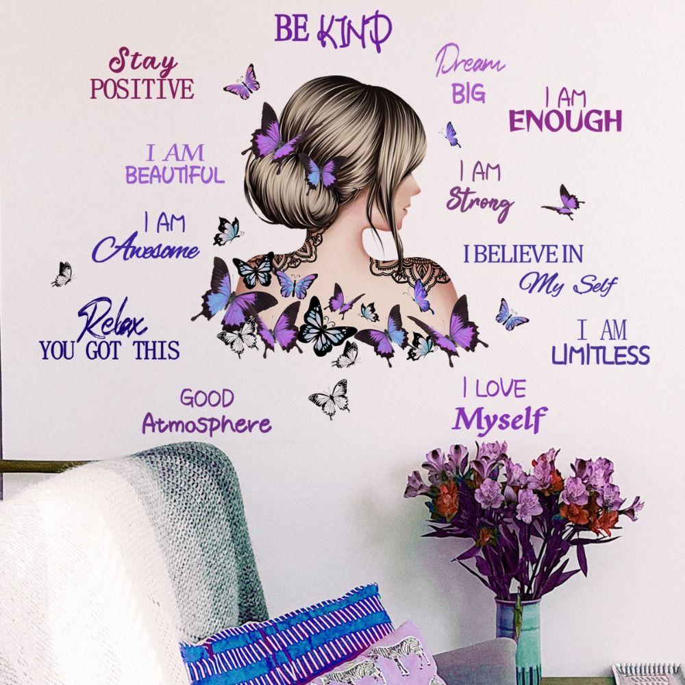 Cartoon Girl Wall Stickers Butterflies Flower Wall Decorative Sticker NEW Wall Decal Girl Bedroom