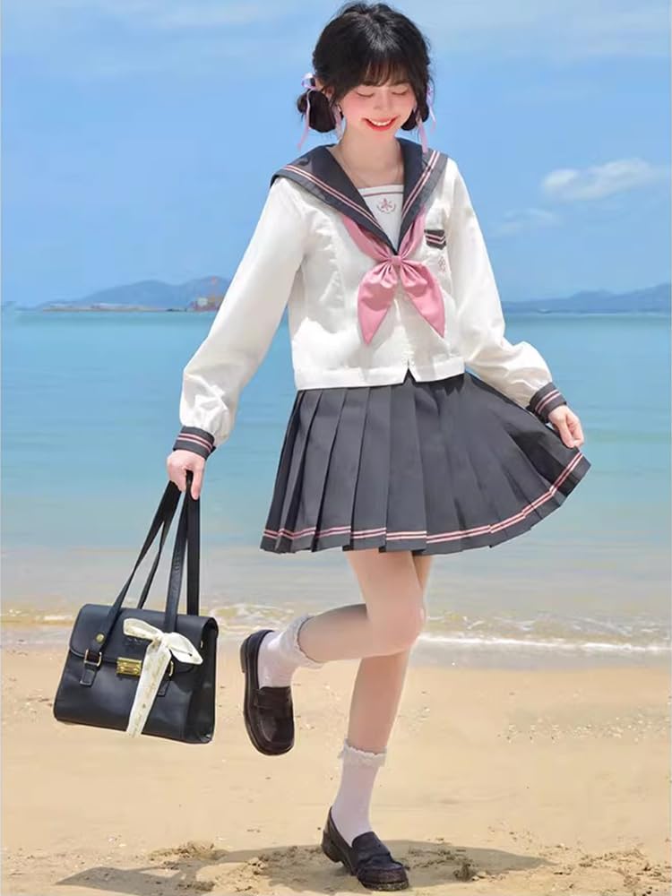 [YAISHN] Матросская форма, косплей, костюм на Хэллоуин, открытый перед, длинные рукава, короткие рукава, юбка, галстук-бабочка, лента, плиссированная юбка, популярный, для девочек