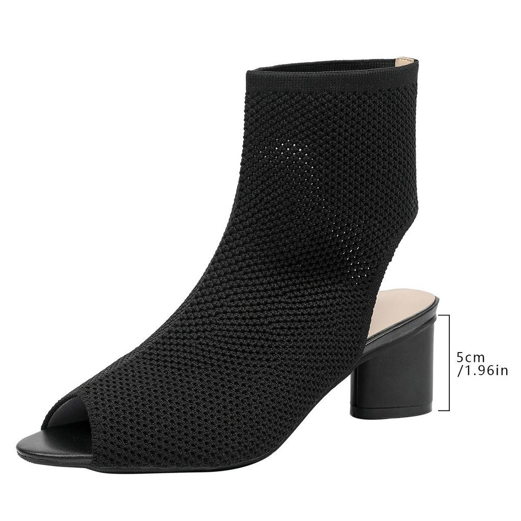 Осень-зима Большие размеры женские вязаные короткие сапоги-трубы повседневные удобные грубые каблуки с острым носком и толстым каблуком 34-43