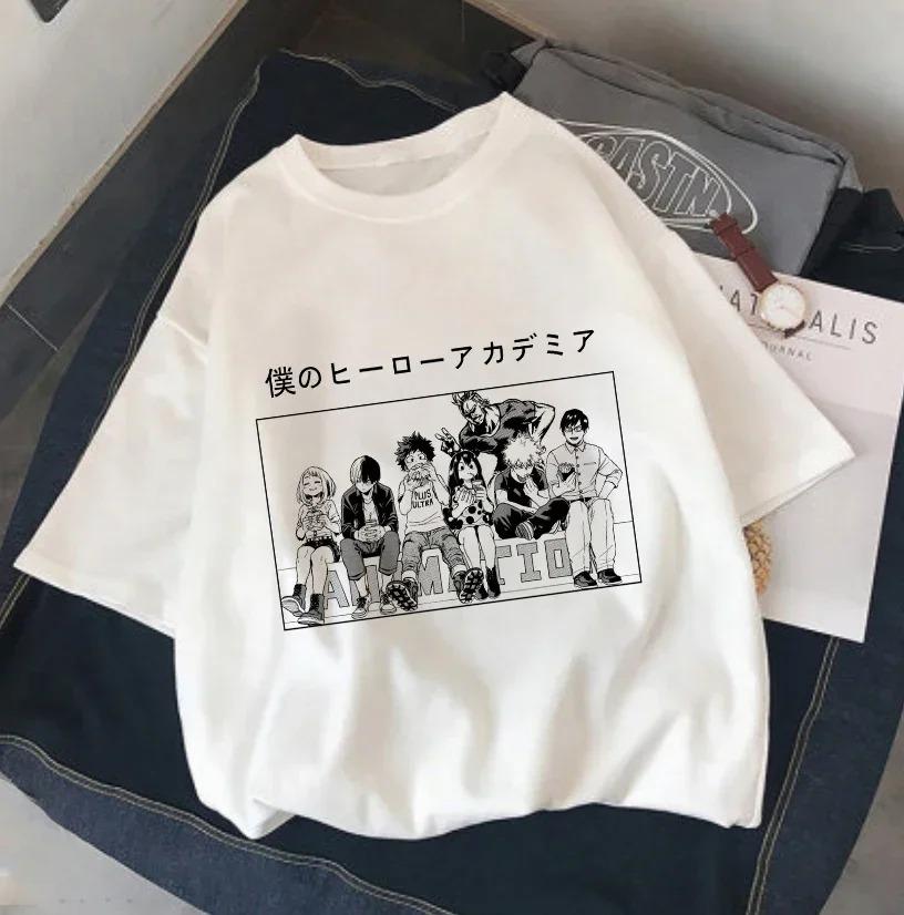 Футболка с Чиби Деку и Шото из Моей Геройской Академии с Кошачьими Ушками, Унисекс Аниме Streetwear Футболка, Повседневный Топ с Коротким Рукавом из 100% Хлопка
