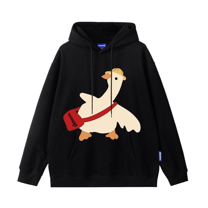 Wassup Trendy Brand Cute Duck Couple Hooded Sweatshirt Autumn and Winter 2024 New Loose Versatile Unisex Top