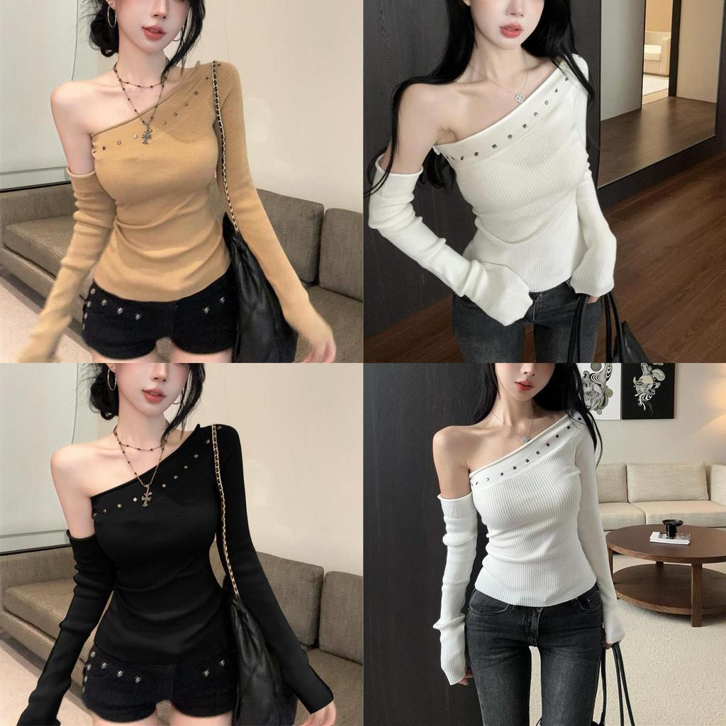 Summer Girl Style Sweater With Rhinestones And Off Shoulder Design For Youth Fashion