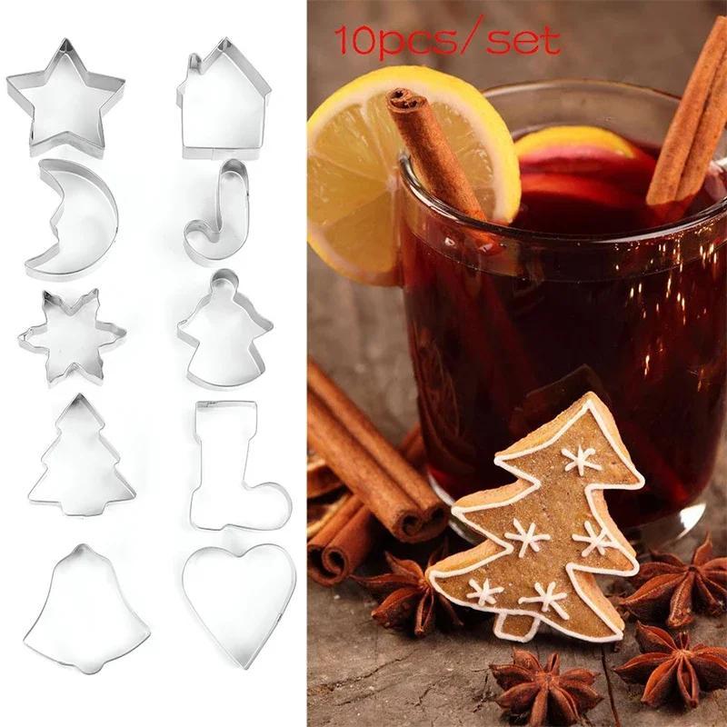 10Pcs/set Christmas Cookie Cutter Stainless Steel Cut Candy Biscuit Mold Cooking Tools Christmas Theme Cutters Baking Mold