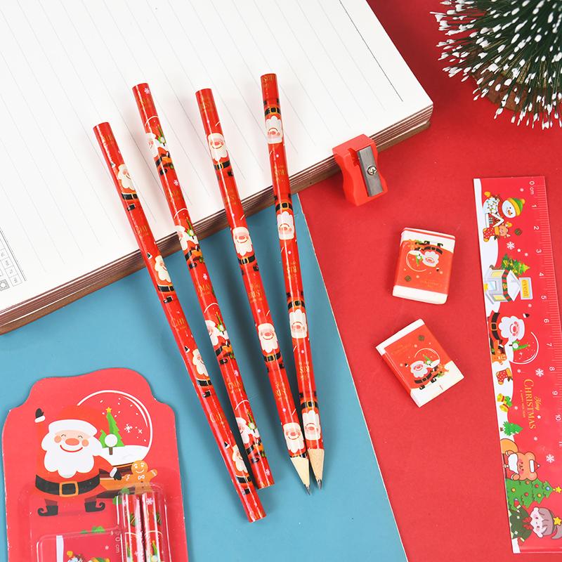 Christmas Gifts Cartoon Stationery Kids Writing Pencil Ruler Eraser Set Boy Girl Birthday Party Favors Stocking Stuffers