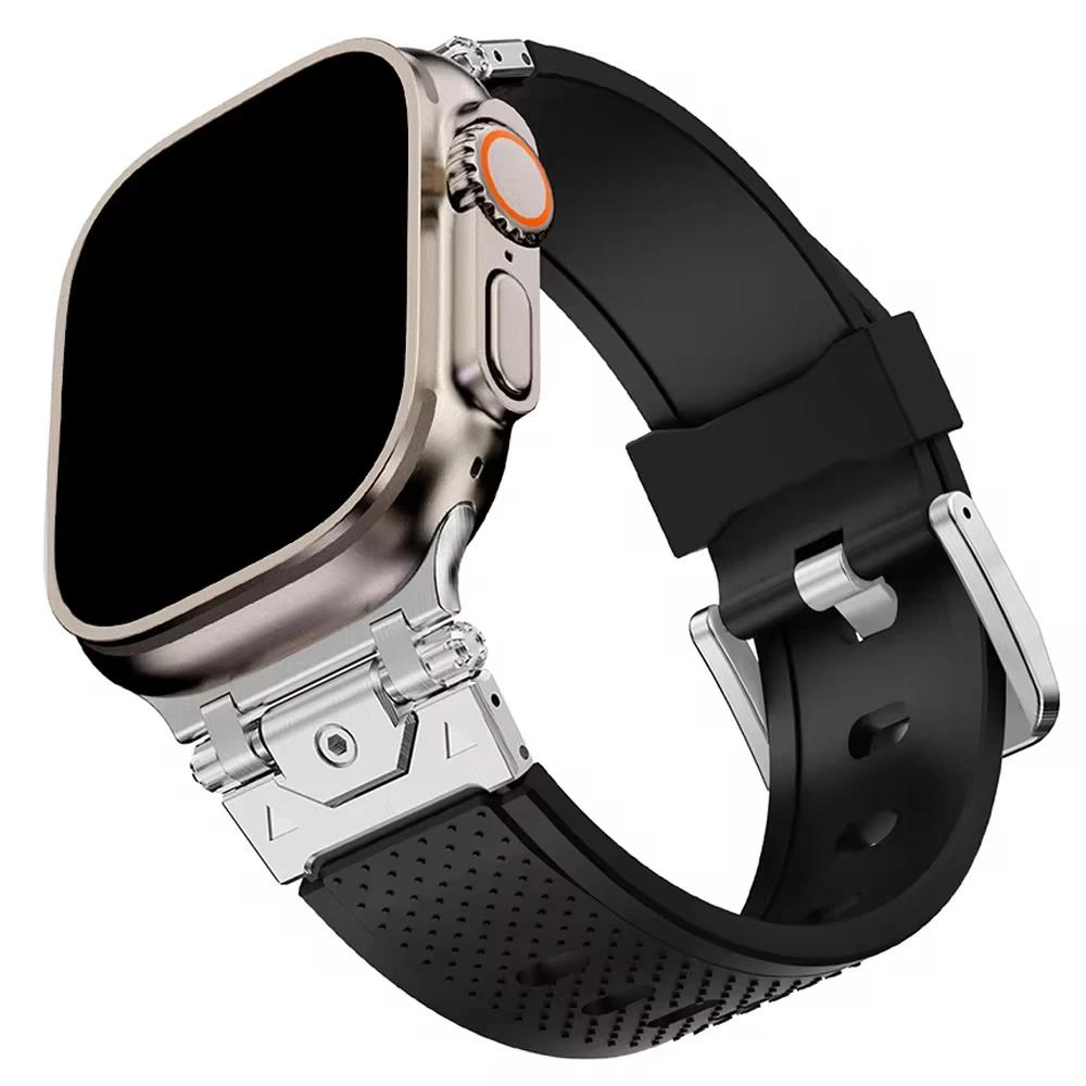 Спортивный ремешок из каучука титанового цвета для Apple Watch Ultra 2 49 мм Серии 9 8 7 45 мм 42 44 мм Ремешок для iWatch ULTRA 6 5 4 se
