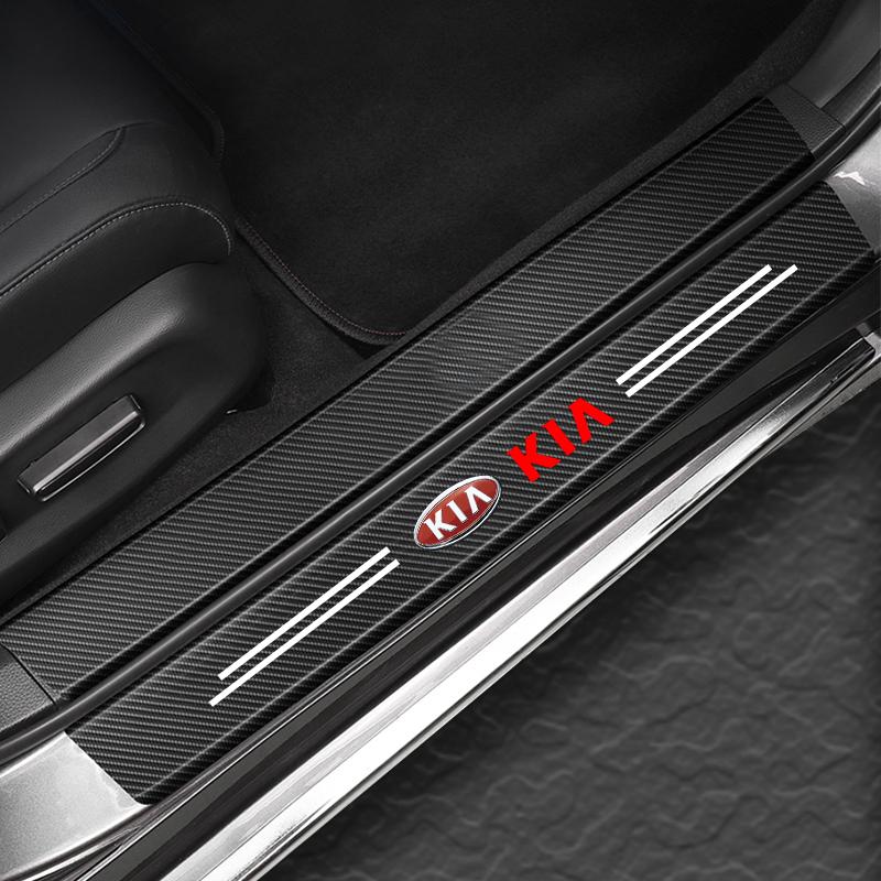 AADW1 Car Door Threshold Strips Car Trunk Rear Bumper Protective Carbon fiber Leather Stickers For Kia Sportage Ceed Picanto Niro K5