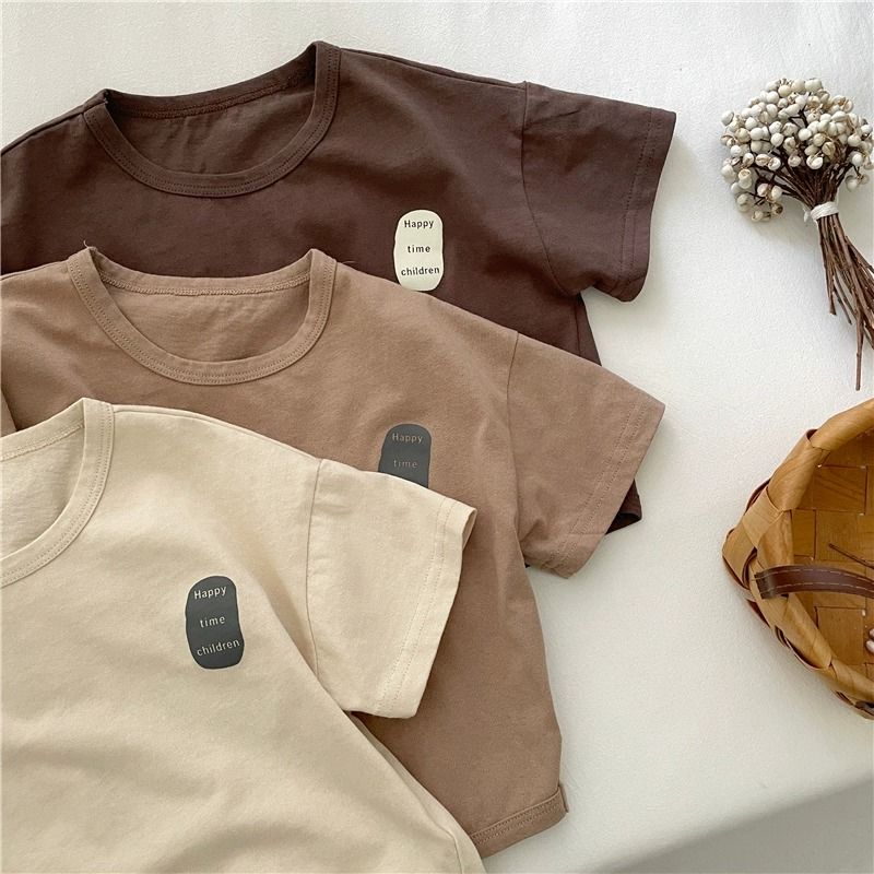 Футболка детская с коротким рукавом весна-осень для мальчиков и девочек Alphabet Top Forest Series Loose Korean