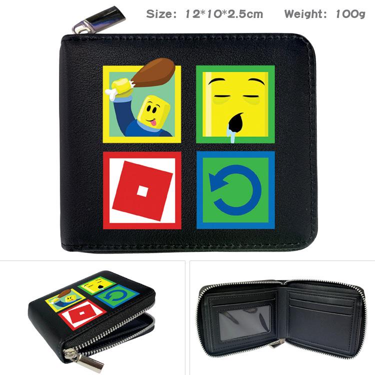 ROBLOX Zipper PU Wallet - Virtual Game Theme Folded Short Coin Purse Card Holder Black 1pcs