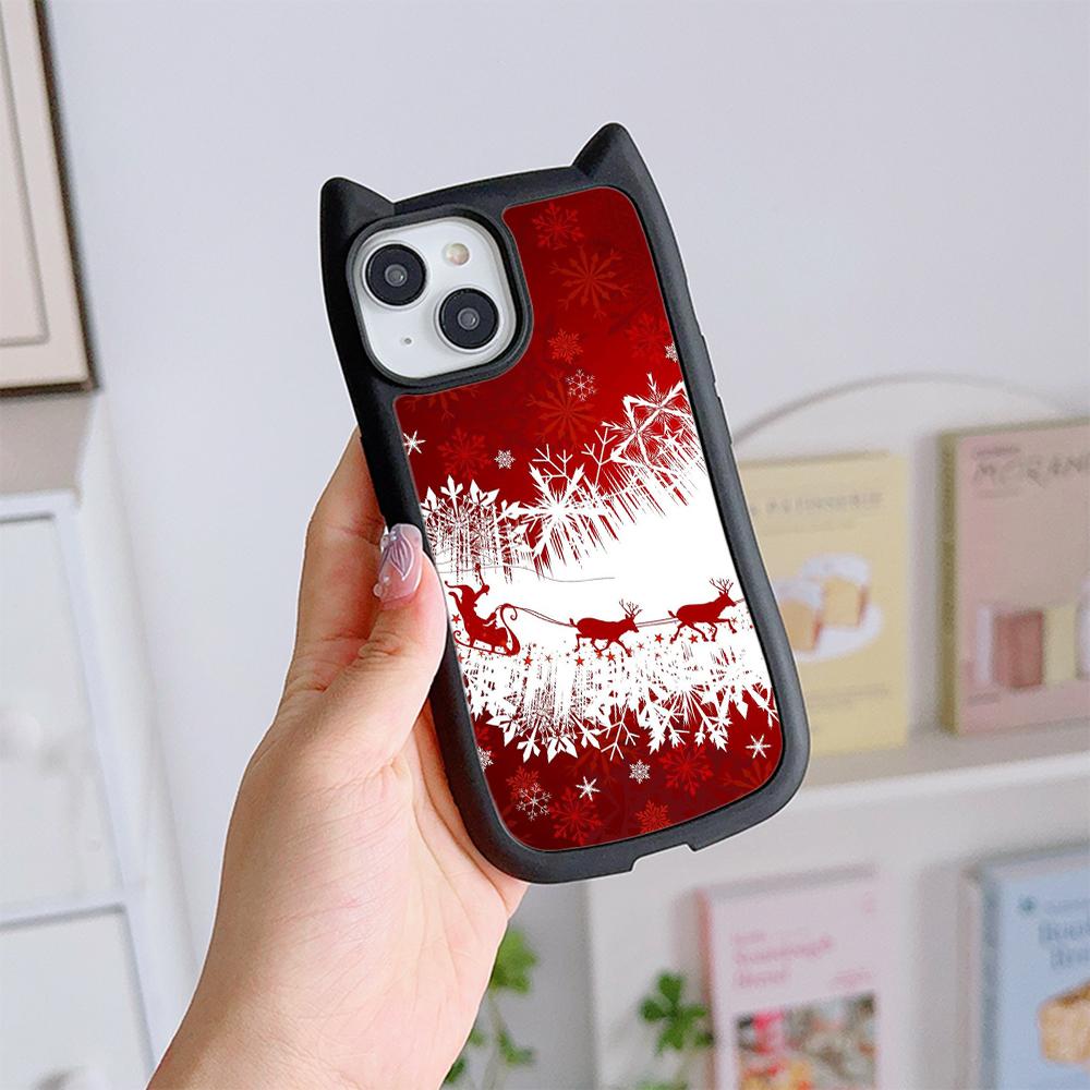 Мягкий чехол для телефона с кошачьими ушками для iPhone 16 15 14 13 12 11 Pro Max Plus XR TPU Anti-Drop Прозрачная акриловая задняя крышка NY37 Новый год Счастливого Рождества