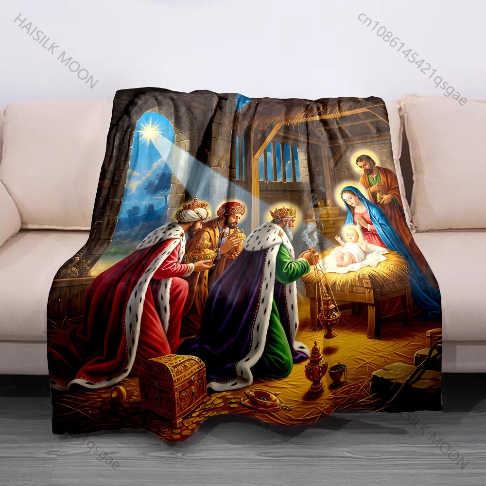 1PC Nativity scene three wise men Print Believer Pray blanket Warm soft flannel material suitable for all seasons luxurious gift