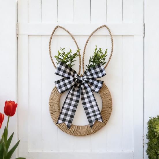 Пасхальный венок из пеньковой веревки, весенний венок с кроликом и бантом, пасхальная подвеска на дверь для фермерского дома, крыльца, двери, стены, окна