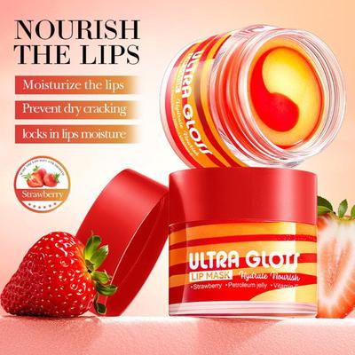 Сладкая клубничная ночная маска для губ Интенсивно увлажняющий бальзам Ночной уход за губами для сухих потрескавшихся губ Питательная формула для ультрамягких губ
