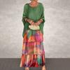 Evenig Dress Layered Scattered Cake Hem Contrast Color Printing Half Sleeves Maxi Dress Dolman Sleeves Baggy Round Neck Chiffon Dress for Party Prom