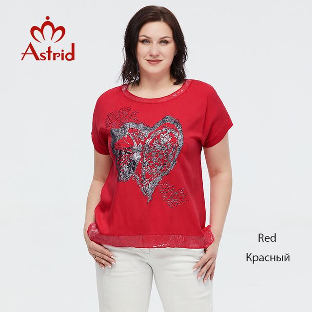 Летняя женская футболка Astrid, новинка 2023 года, хлопково-льняной топ, футболка большого размера с короткими рукавами, модная женская одежда с принтом и пайетками