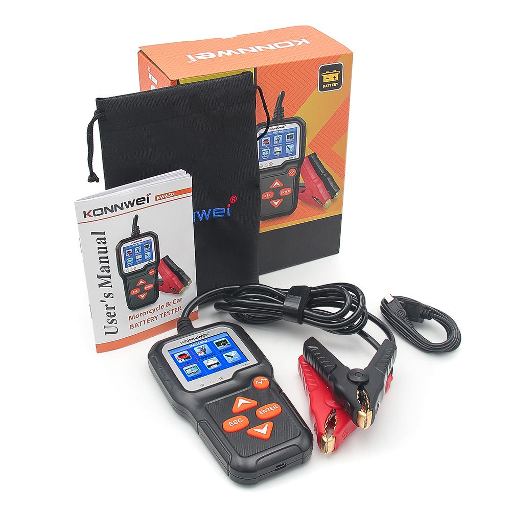 Тестер аккумуляторов для автомобилей и мотоциклов 12 В 6 В KONNWEI KW650, анализатор аккумуляторной системы 2000CCA, тест на проворачивание зарядки, диагностический инструмент
