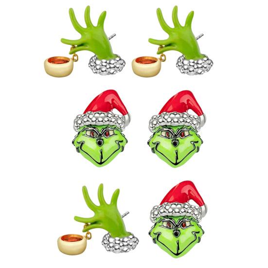 1 Pair Women Earrings Festive Fun Green Cartoon Ear Stud Unique Stylish Christmas Jewelry for Holiday Decoration