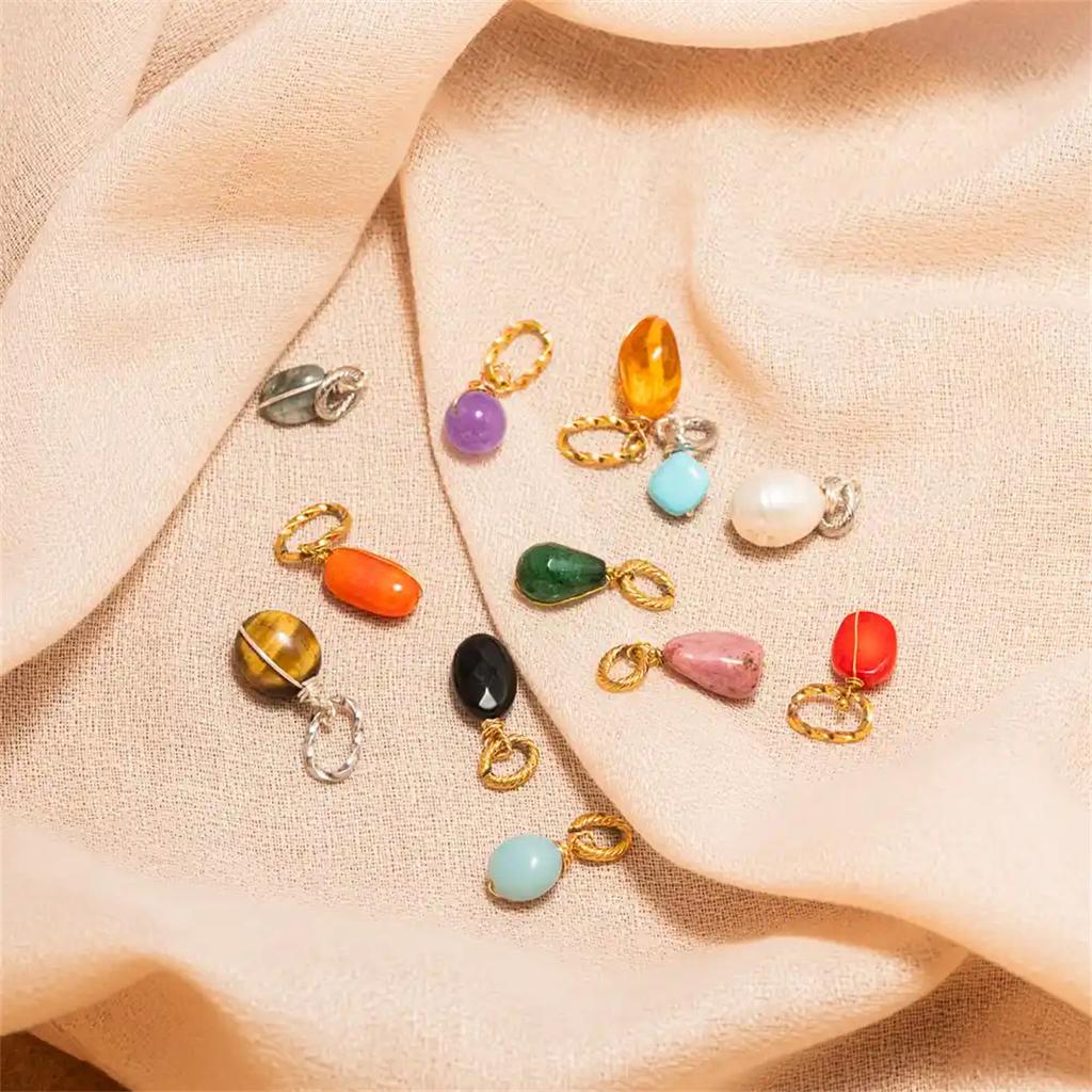 New stainless steel 12-month birthstone pendant, DIY handmade accessory, gold-plated
