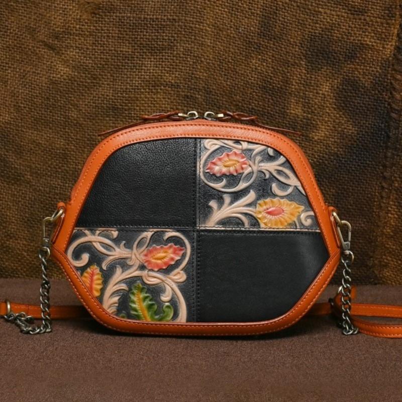 Johnature Vintage Embossed Genuine Leather Shell Bag Women Versatile Natural Real Cowhide Shoulder & Crossbody Bags