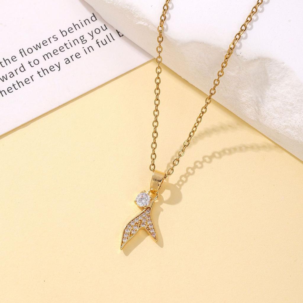 New Mermaid Fish Tail Pendant Necklace Women Full Zircon Light Luxury Niche Premium Versatile Collarbone Chain Jewelry Gift