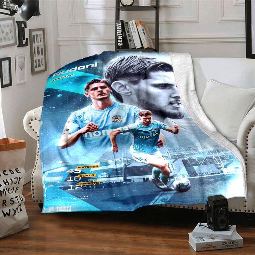 Coventry City Football Player Rudoni Portrait Collage Print Flannel Blanket Soft Warm Throw Blanket for Sofa Bed Living Room
