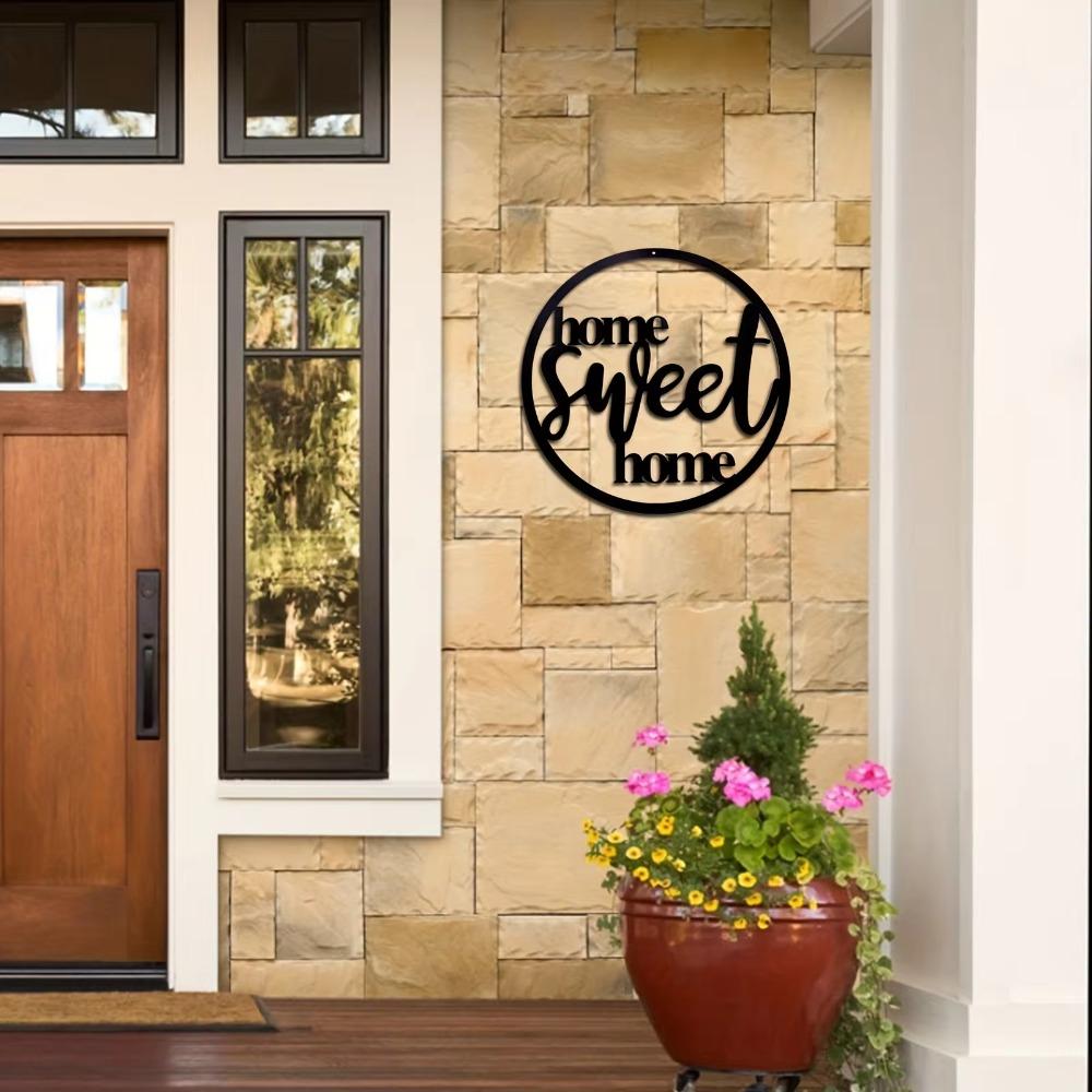 12in Black Metal "Home Sweet Home" Sign Elegant Wall Decor with Flowers Stylish Living Room & Bedroom Wall Art Room Decoration