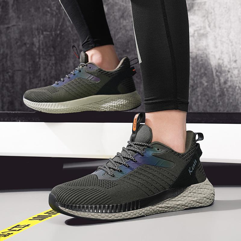 2025 spring trendy large size sports shoes men's thickened fly-woven running shoes lightweight breathable travel shoes trendy commuter shoes