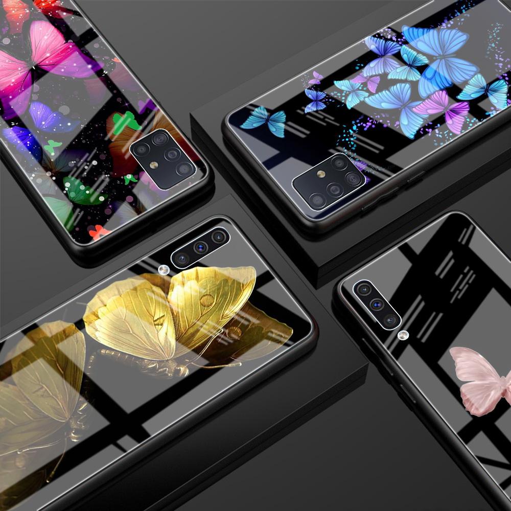 Чехол из закаленного стекла с бабочкой для iPhone Samsung Galaxy OnePlus Oppo Xiaomi Redmi Note SA 7 8 9 10 11 12 13 14 20 21 22 53 Pro Max Plus Ultra