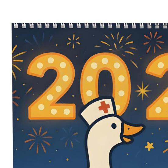 Nurse Goose Wall Calendar 2026 12-Month Themed Design Daily Events Organizer Coil Binding Thick Paper Desk Calendar for Daily Planning
