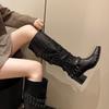 New Style Fashion Women's Designer Vintage Rivet Women Western Cowgirl Boots Autumn Winter Ladies Elegant Knight Long Boots