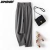DIMANAF 2023 Большие размеры летние длинные брюки прямые повседневные женские брюки свободные женские базовые брюки серые широкие брюки 4XL