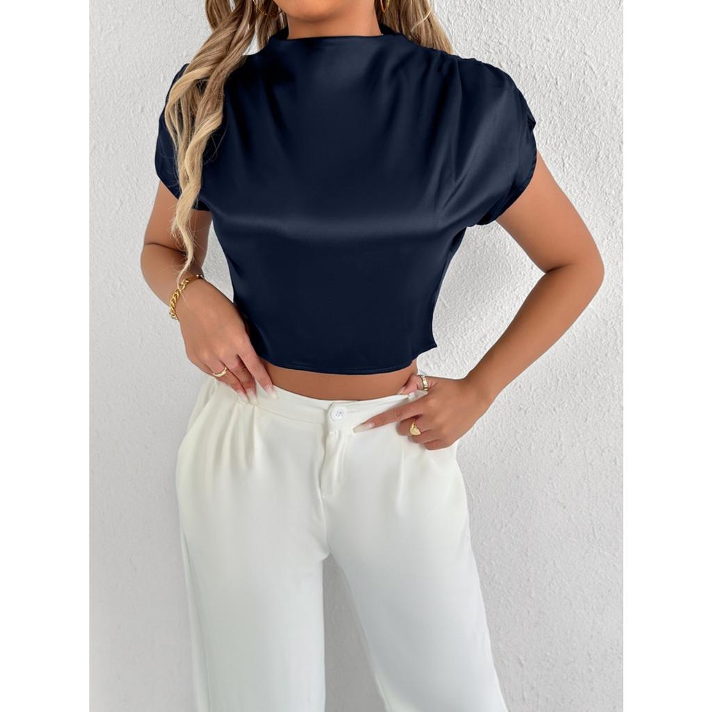 Летние атласные рубашки Модные однотонные Высококачественные женские блузки и рубашки с коротким рукавом