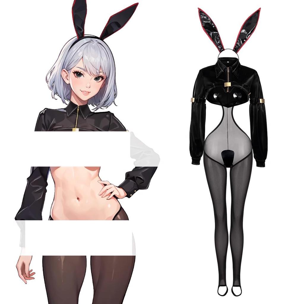 Black Jacket Reverse Bunny Tokutaisha Bunny Girl Bunny Suit Cosplay Costume PU Leather [Litany] (L)