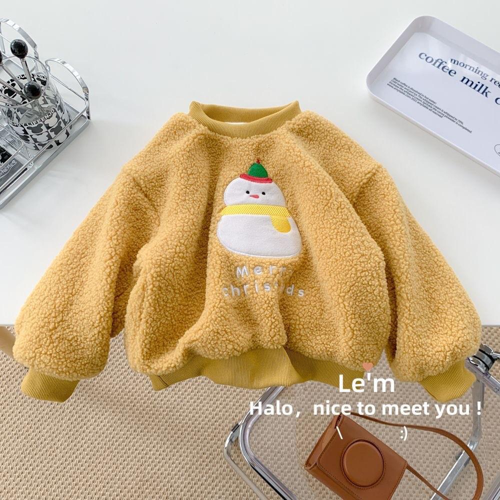 Детский рождественский свитер из овечьей шерсти и бархата - толстый, мягкий, с круглым вырезом, зимний стиль