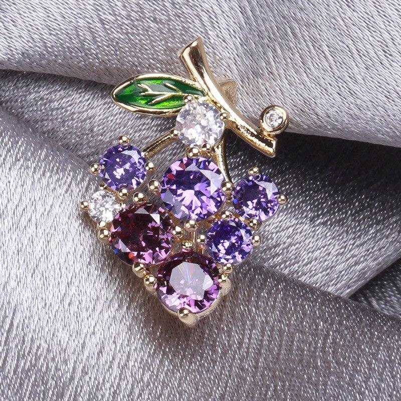 Blucome Cute Imitation Crystal Grape Brooch Female Trendy Fashion Pin Collar Pin Cardigan Fixed Clothes Accessories