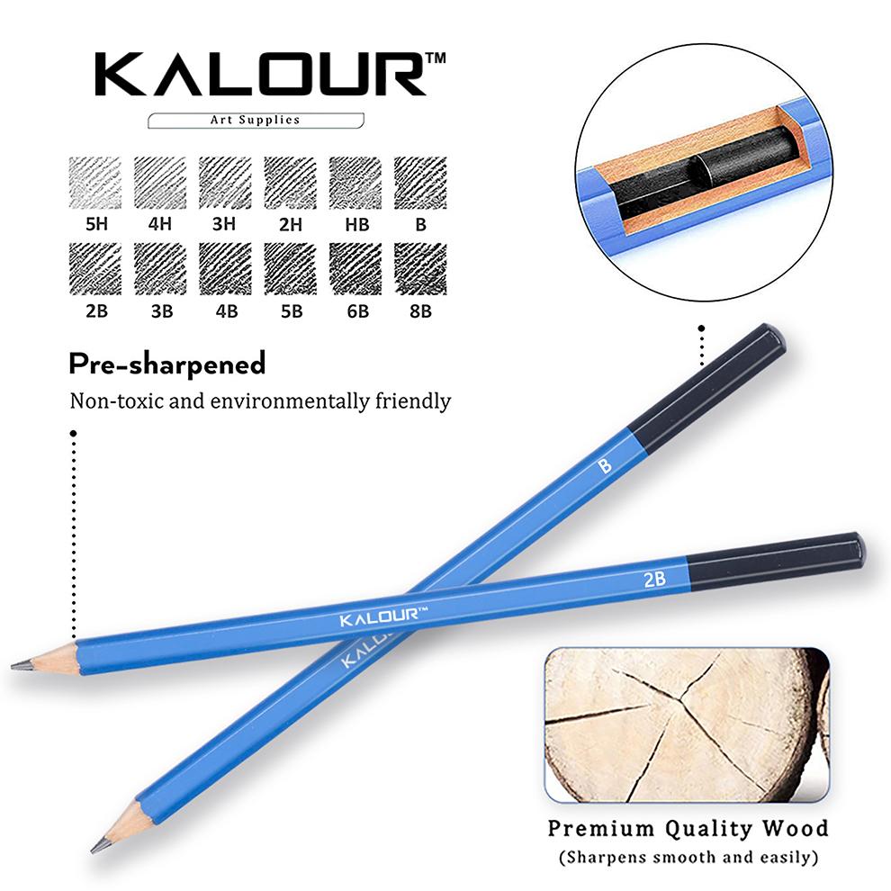 KALOUR Hot Sale 12pcs Graphite Pencil and Sketch Pencil in Tin Box for Professional Artist and Beginners