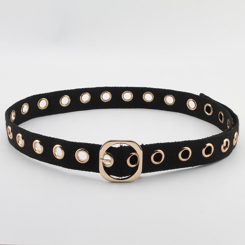 Цвет Однотонный Простой Пористый Дизайн Женский Повседневный Холщовый Ремень с Квадратной Пряжкой