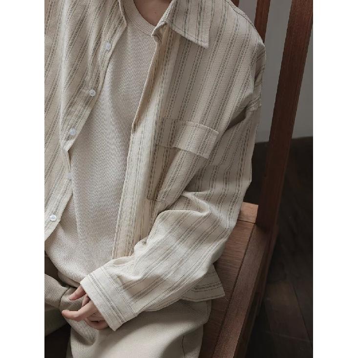 2024 Striped Long Sleeve Shirt Japanese Hong Kong Style Ins Loose Shirt Boys Summer Trendy Versatile Casual Coat