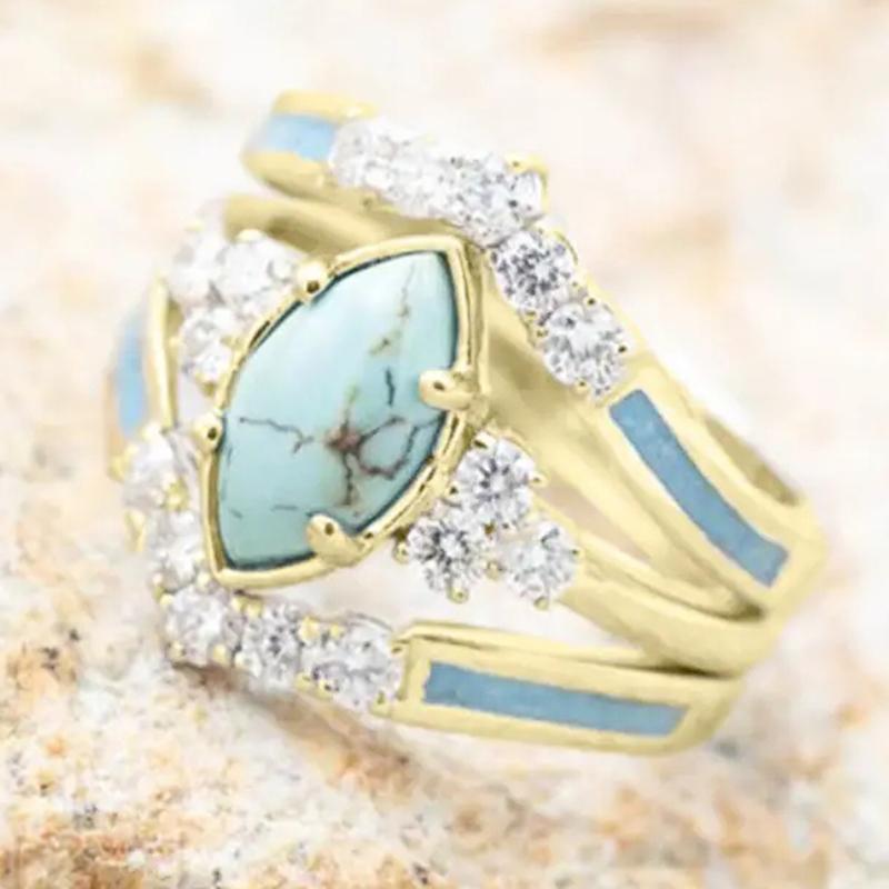 Кольца для женщин Huitan с имитацией бирюзы, этнические свадебные аксессуары, роскошные кольца с эмалью из фианита, ювелирные изделия для вечеринок на годовщину